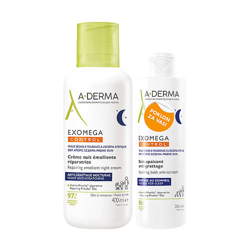 A-Derma Exomega Control noćna krema 400 ml + Poklon umirujuća kupka protiv grebanja 200 ml