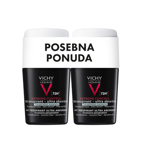 Vichy Homme Extreme Control Anti-perspirant roll-on protiv znojenja do 72h, 2 x 50 ml