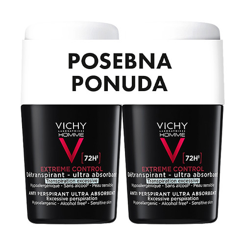 Vichy Homme Extreme Control Anti-perspirant roll-on protiv znojenja do 72h, 2 x 50 ml, posebna ponuda