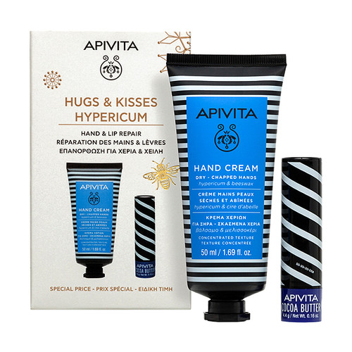 Apivita Set 2025 Krema za suhe i oštećene ruke i balzam za usne s kakao maslacem