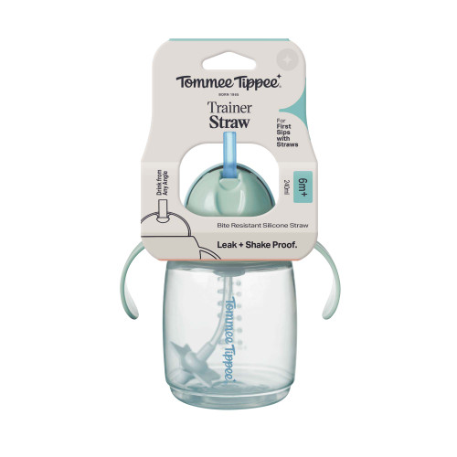 Tommee Tippee TRAINER šalica sa silikonskom slamkom i poklopcem 240 ml, 6mj+, zelena
