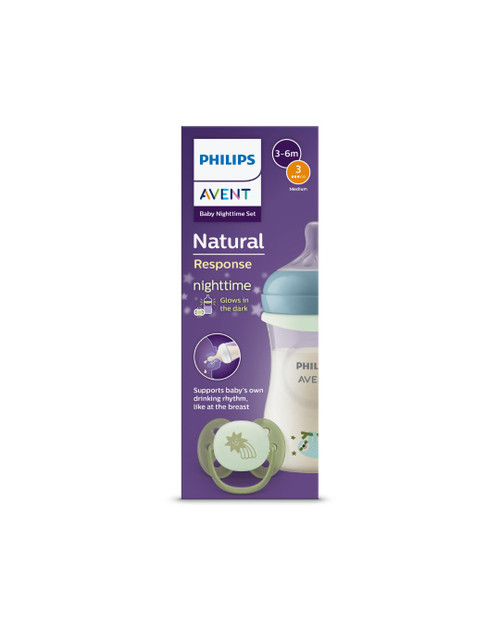 Avent Natural noćni set s bočicom i dudom za bebe (3-6 mj)