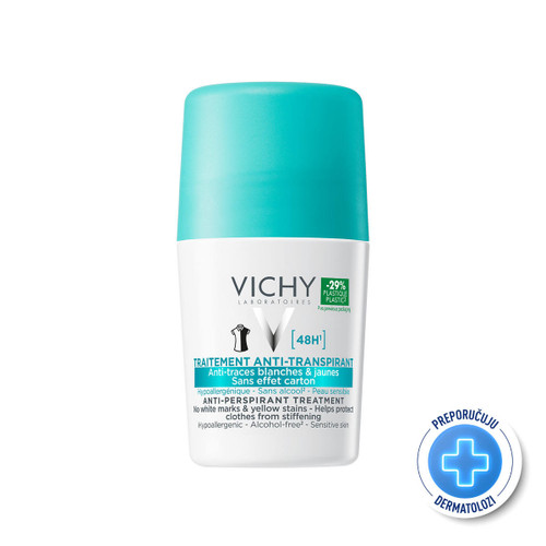 Vichy Roll-on dezodorans za 48-satnu zaštitu protiv znojenja i tragova na odjeći, 50 ml  Vichy Roll-on dezodorans za 48-satnu zaštitu protiv znojenja i tragova na odjeći, 50 ml