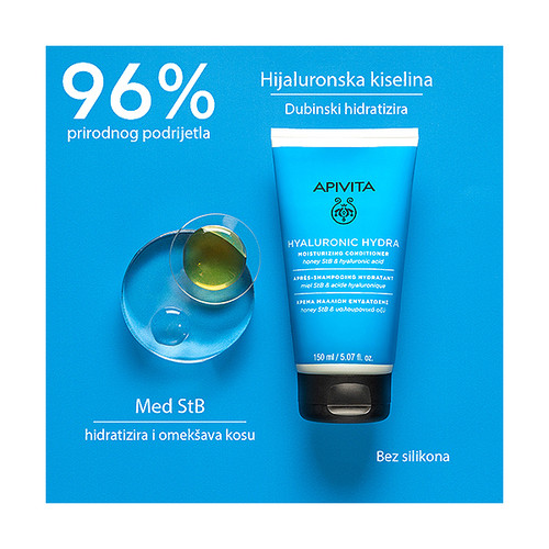 Apivita Hyaluronic Hydra hidratantni regenerator za sve tipove kose, 150 ml