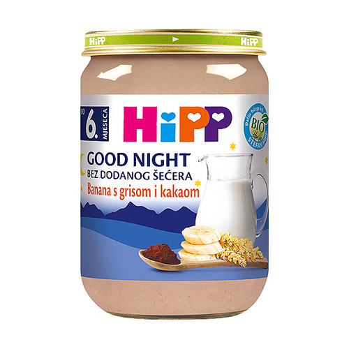 HIPP Good Night mliječna kašica - banana s grisom i kakaom 190g 5513