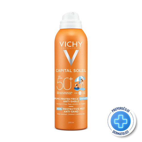 Vichy Capital Soleil Dječji sprej za sunčanje protiv priljepljivanja pijeska SPF50+, 200 ml