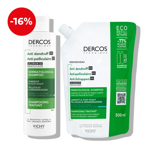 Vichy DERCOS šampon protiv prhuti za masno vlasište 200ml + eko punjenje za masno vlasište 500ml