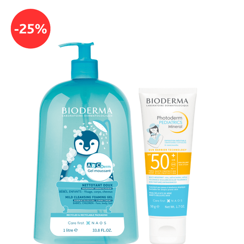 Bioderma ABCDerm gel pjenušavi 1000ml + Photoderm Pediatrics Mineral SPF50+ 50g