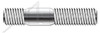 M10-1.5 X 16mm DIN 938, Metric, Double-Ended Stud with Plain Center, Screw-in End 1.0 X Diameter, A2 Stainless Steel