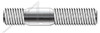 M20-2.5 X 100mm DIN 939, Metric, Double-Ended Stud with Plain Center, Screw-in End 1.25 X Diameter, A2 Stainless Steel