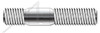 M20-2.5 X 60mm DIN 939, Metric, Double-Ended Stud with Plain Center, Screw-in End 1.25 X Diameter, A2 Stainless Steel