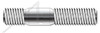 M10-1.5 X 35mm DIN 939, Metric, Double-Ended Stud with Plain Center, Screw-in End 1.25 X Diameter, A4 Stainless Steel