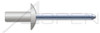 1/8", Grip=0.02"-0.06" Blind Rivets, Dome Head, Aluminum Body / Steel Pin, Closed End
