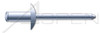 5/32", Grip=0.12"-0.18" Blind Rivets, Steel Body / Steel Pin, Dome Head