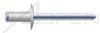 3/16", Grip=0.250"-0.500" Multigrip Rivets, Aluminum Body / Steel Pin, Low Profile, Zinc Plated Pin