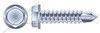 #10 X 1/2" Sheet Metal Self Tapping Screws with Drill Point, Indented Hex Washer Head with Locking Serrations, Steel, Zinc Plated and Baked