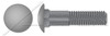 1/2"-13 X 10" Carriage Bolts, Round Head, Square Neck, Undersized Body, Part Thread, A307 Steel, Plain
