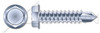 #10 X 1" Sheet Metal Self Tapping Screws with Drill Point, Indented Hex Washer Head, Steel, Zinc Plated and Baked