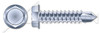 #10 X 1-1/2" Sheet Metal Self Tapping Screws with Drill Point, Indented Hex Washer Head, Steel, Zinc Plated and Baked