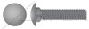 1/2"-13 X 1" Carriage Bolts, Round Head, Square Neck, Full Thread, A307 Steel, Plain