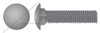 1/4"-20 X 6" Carriage Bolts, Round Head, Square Neck, Full Thread, A307 Steel, Plain