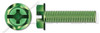 #10-32 X 1/4" Machine Screws, Grounding Screws, Hex Indented Washer Phillips/Slot Combo Drive, Full Thread, Steel, Green Zinc
