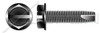 #10-32 X 5/8" Type 23 Thread Cutting Screws, Indented Hex Washer Head with Slotted Drive, Black Oxide Coated Steel