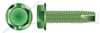 #10-32 X 3/8" Grounding Screws, Type 23 Thread Cutting Screws, Indented Hex Washer Head, Steel, Green Zinc and Baked