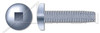 #10-32 X 3/8" Type F Thread Cutting Screws, Pan Head with Square Drive, Steel, Zinc Plated and Baked