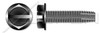 #10-32 X 1/2" Type F Thread Cutting Screws, Indented Hex Washer Head with Slotted Drive, Black Oxide Coated Steel