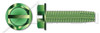 #10-32 X 3/4" Grounding Screws, Type F Thread Cutting Screws, Indented Hex Washer Head with Slotted Drive, Steel, Green Zinc