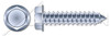 1/4"-14 X 2-1/2" Type AB Sheet Metal Self Tapping Screws, Indented Hex Washer Head, Zinc Plated Steel