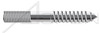 1/4"-20 X 5" Hanger Bolts with Plain Center, 18-8 Stainless Steel