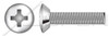 #10-24 X 1/2" Fully Threaded Machine Screws, 82 Degree Head, Stainless Steel, Oval Undercut Phillips Drive