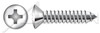 #4 X 1-1/2" Type AB Self Tapping Sheet Metal Screws, Oval Countersunk Head with Phillips Drive, Stainless Steel