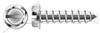 #6 X 1/2" Self-Tapping Sheet Metal Screws, Type "A", Hex Indented Washer, Slotted, AISI 316 Stainless Steel