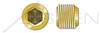 1/2"-14 DIN 906, Metric, Threaded Screw Pipe Plugs, Hex Socket Drive, Conical Tapered Thread, Brass