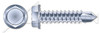 #10-16 X 1-1/2" Sheet Metal Self Tapping Screws with Drill Point, Indented Hex Washer Head with Locking Serrations, Steel, Zinc Plated and Baked