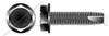 #6-32 X 7/8" Type 23 Thread Cutting Screws, Indented Hex Washer Head, Black Oxide Coated Steel