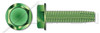 #8-32 X 1/2" Grounding Screws, Type F Thread Cutting Screws, Indented Hex Washer Head, Steel, Green Zinc and Baked