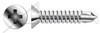 #12-14 X 3" Self-Drilling Screws, Flat Phillips Drive, AISI 304 Stainless Steel (18-8)