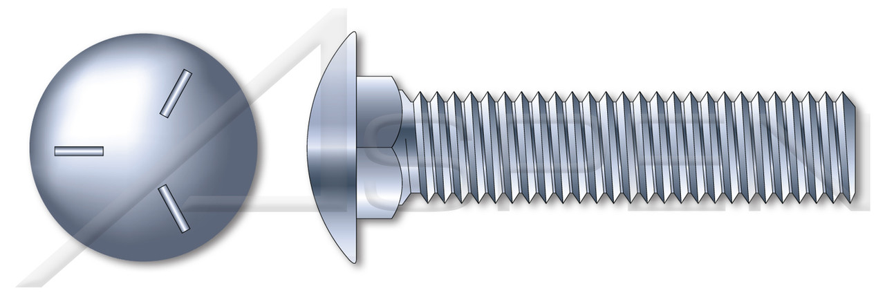 1/2"-13 X 3" Carriage Bolts, Round Head, Square Neck, Full Thread, Grade 5 Steel, Zinc