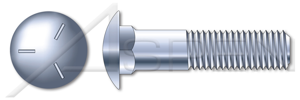 7/8"-9 X 7-1/2" Carriage Bolts, Round Head, Square Neck, Part Thread, Grade 5 Steel, Zinc