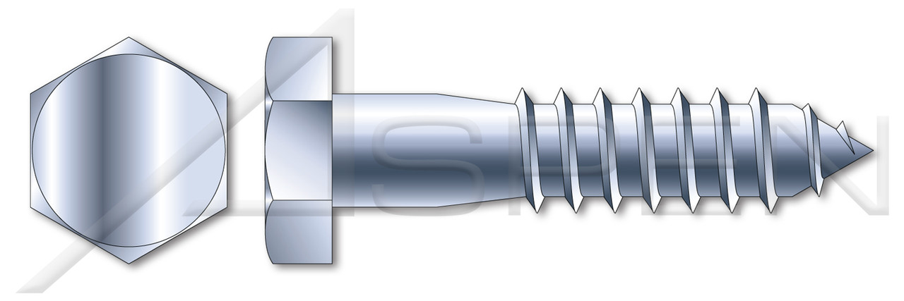 1/2" X 6-1/2" Lag Screws, Hex Head, Zinc Plated Steel