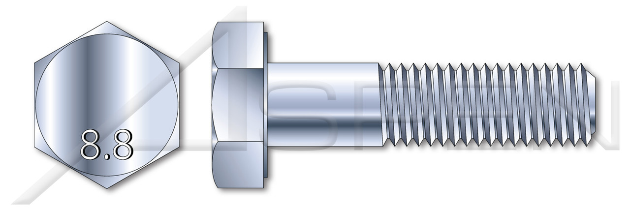 M16 X 100mm Hex Cap Screws, Partially Threaded, DIN 931 / ISO 4014, Class 8.8 Steel, Zinc Plated