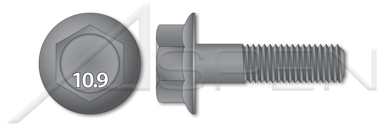 M6-1.0 X 30mm Hex Flange Bolts, Class 10.9 Plain Steel, DIN 6921