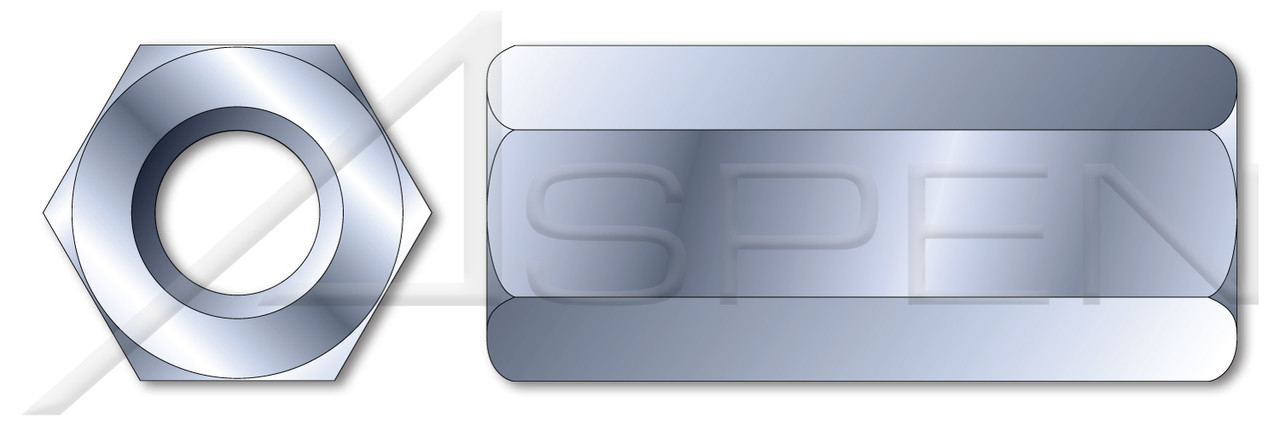 1/2"-13 Hex Coupling Nuts, Zinc Plated Steel