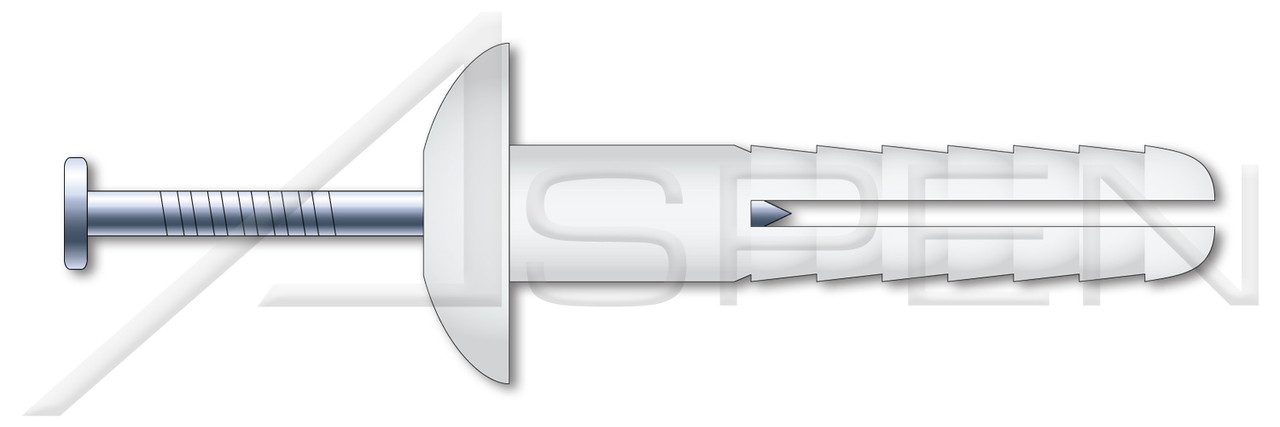3/16" X 1" Hammer Drive Anchors, Mushroom Head, Nylon Body / Steel Pin