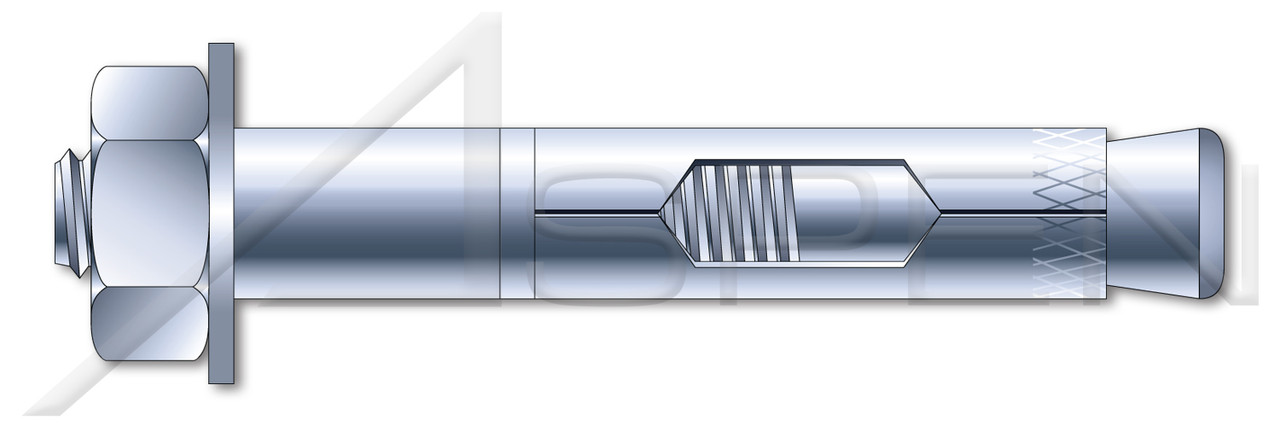 3/4" X 4-1/4" Sleeve Anchors, Hex Nut, Steel, Zinc Plated