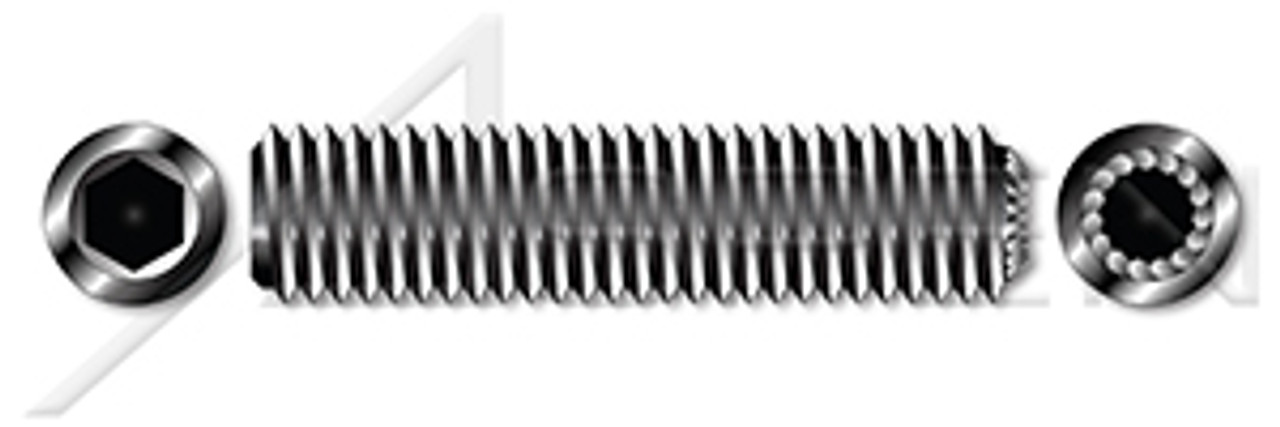 #8-32 X 1/4" Knurled Cup Point Socket Set Screws, Hex Drive, UNC Coarse Threading, Alloy Steel, Black Oxide, Holo-Krome